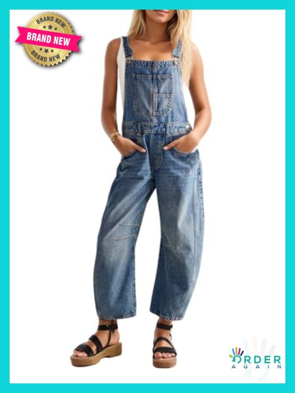 Denim Bib Overalls Barrel Leg Adjustable Straps Romper Jumpsuit